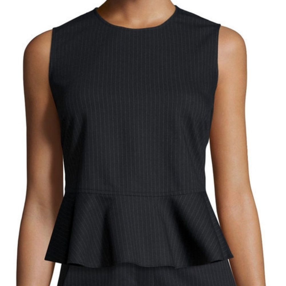 ALC Casara sleeveless navy peplum pinstripe top